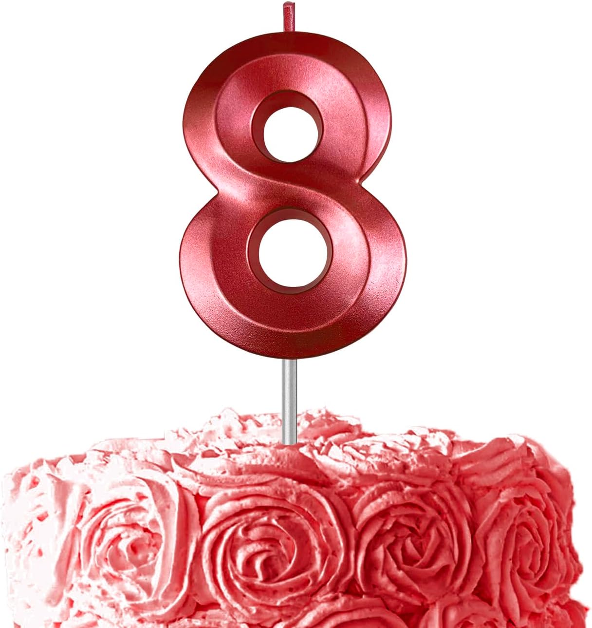 Red Number 8 Candles, 3D Diamond 2.76 Inch Cake Topper Birthday Candles for Wedding Anniversary Cake Decorations, Happy Birthday Party Decorations