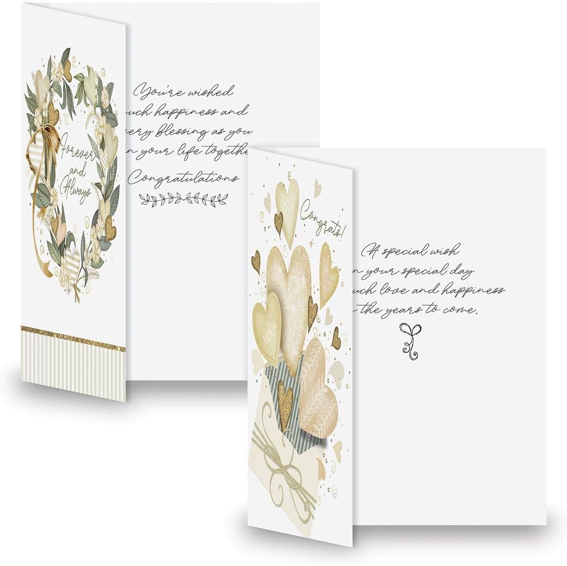 Current Wedding Stripes Congratulations Bride & Groom Greeting Cards by Nicoll Tamarin - Set of 8 (4 Designs), Large 5" x 7", Sentiments Inside, includes White Envelope