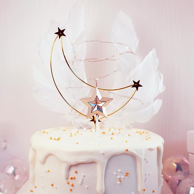 Saododku Birthday Candles, Star Shaped Champagne Gold Birthday Candles for Cake, 5pcs Metallic Color Stereo Shaping Cake Candles Set, Sparkler Candles for Birthday Cake