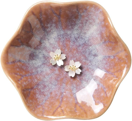 Lotus Leaf Shape Ring Holder Dish, Small Key Bowl, Ceramic Trinket Tray Jewelry Dish Organizing Necklace Earrings for Mom Friend Sister. All Jewelries Are NOT Included. Purple.