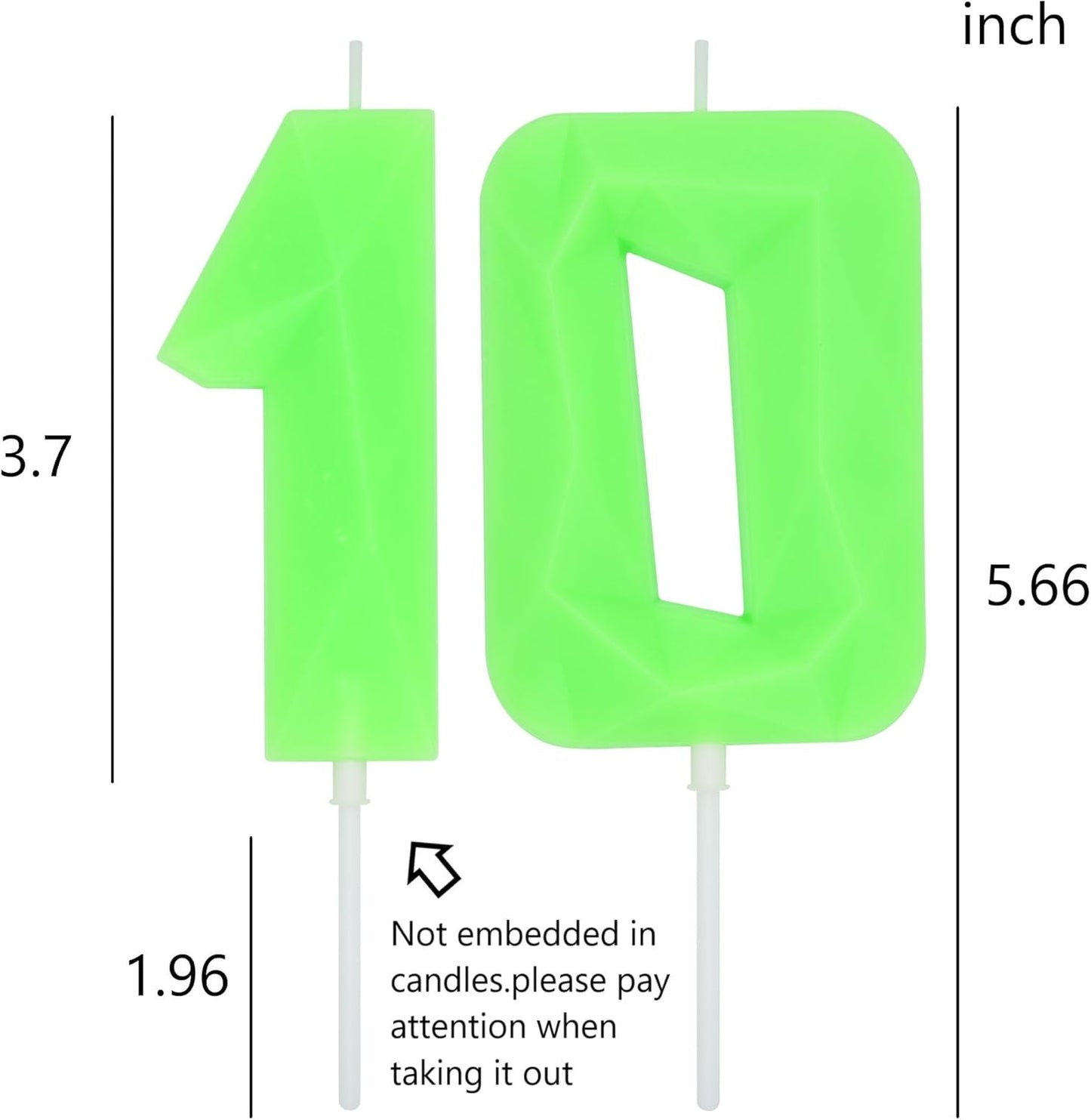 DERVENTA Large Birthday Candle Number 3D Luminous Green 3.7 inch Party Celebration Anniversary Decoration Cake Topper 1 Piece (Luminous Green Number 10)