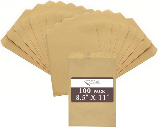 RJ Displays-100 Pack Brown Kraft Paper Merchandise Tote Bags Shopping Sales for Magazine, Books, Party Favor Bag T-Shirt (Brown, 8.5" x 11")