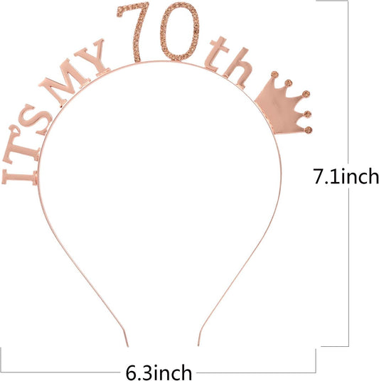 70th Birthday Gifts for Women, 70th Rose Gold Birthday Tiara and Sash, Happy 70th Birthday Party Supplies