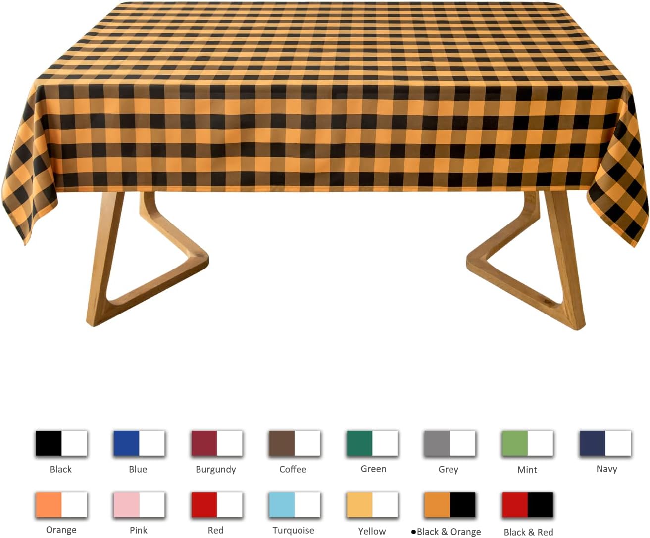 maxmill Checkered Square Tablecloth Stain Resistant Waterproof and Wrinkle Resistant Washable Heavy Weight Soft Table Cloth Gingham for Dining Room and Outdoor Use, 52 x 52 Inch, Black and Orange