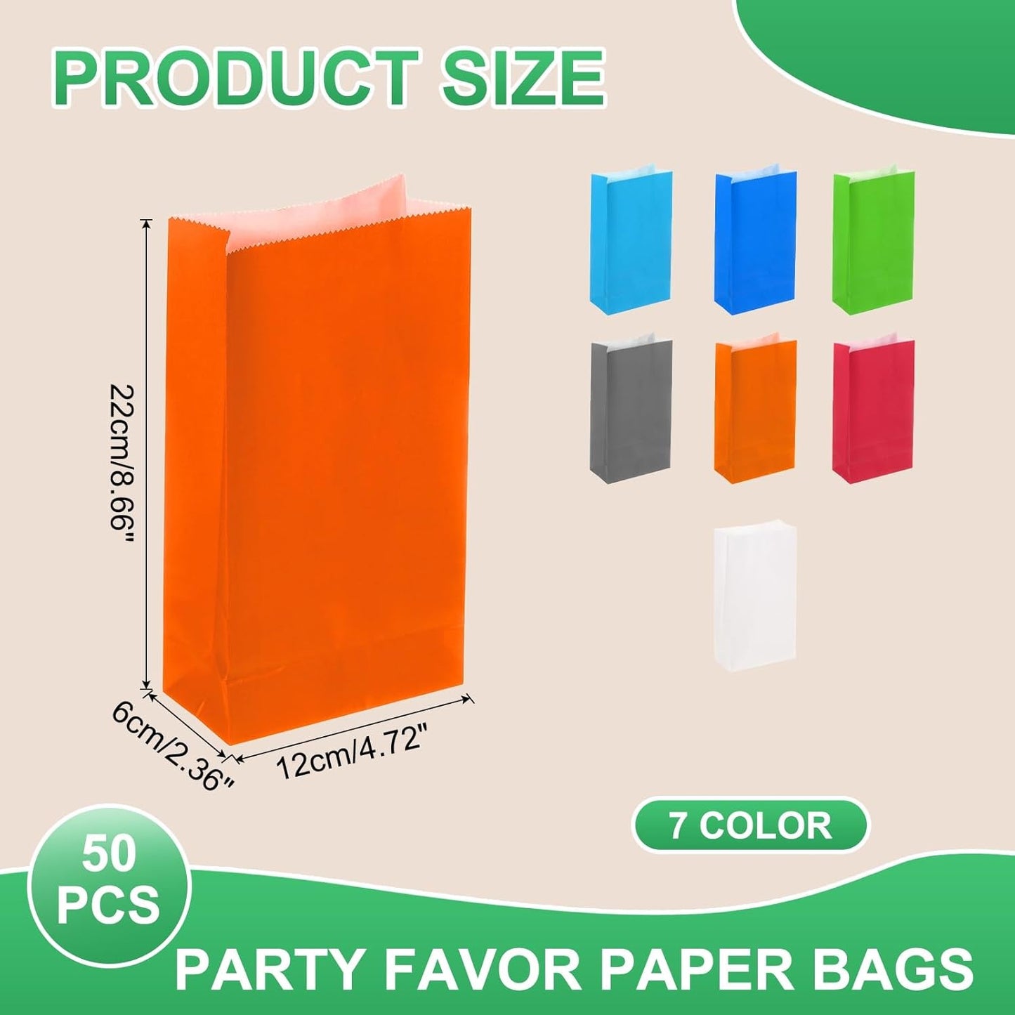 PATIKIL Party Favor Bag, 50 Pcs 8.7x2.4x4.7 Inch Mini Paper Candy Bags Gift Treat Celebration Halloween Goody Birthday Wedding Party with Stickers, Orange
