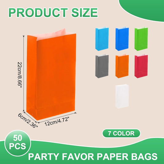 PATIKIL Party Favor Bag, 50 Pcs 8.7x2.4x4.7 Inch Mini Paper Candy Bags Gift Treat Celebration Halloween Goody Birthday Wedding Party with Stickers, Orange