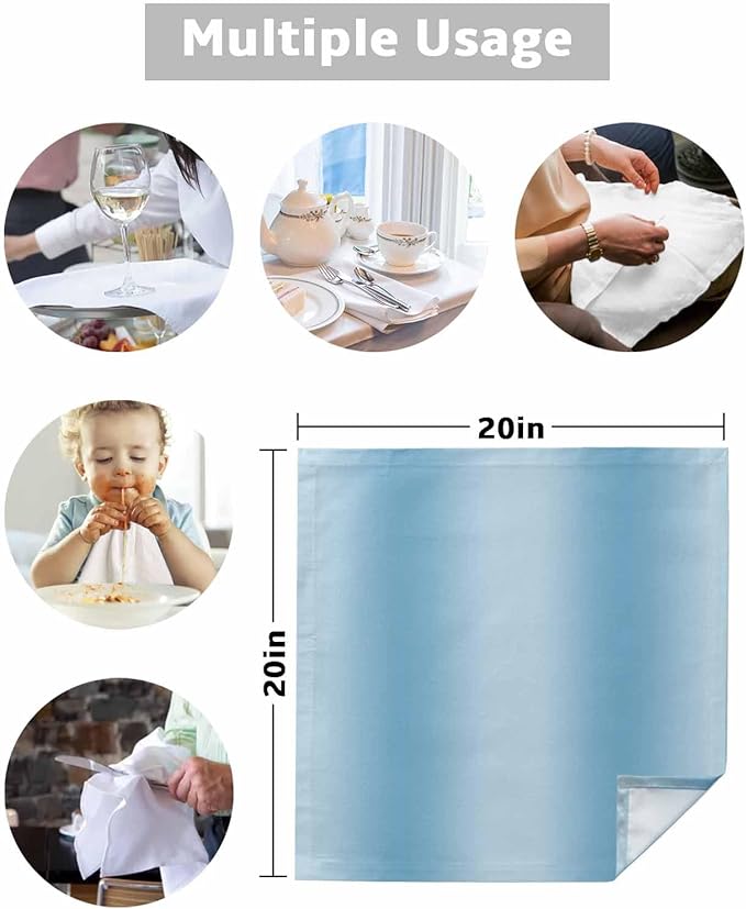 Blue Ombre Cloth Napkins Set of 8 Reusable Dinner Napkins, Modern Abstract Art Cocktail Napkin, Farmhouse Gradient Washable Table Napkins for Wedding/Holiday Party/Baby Shower 20"x20"