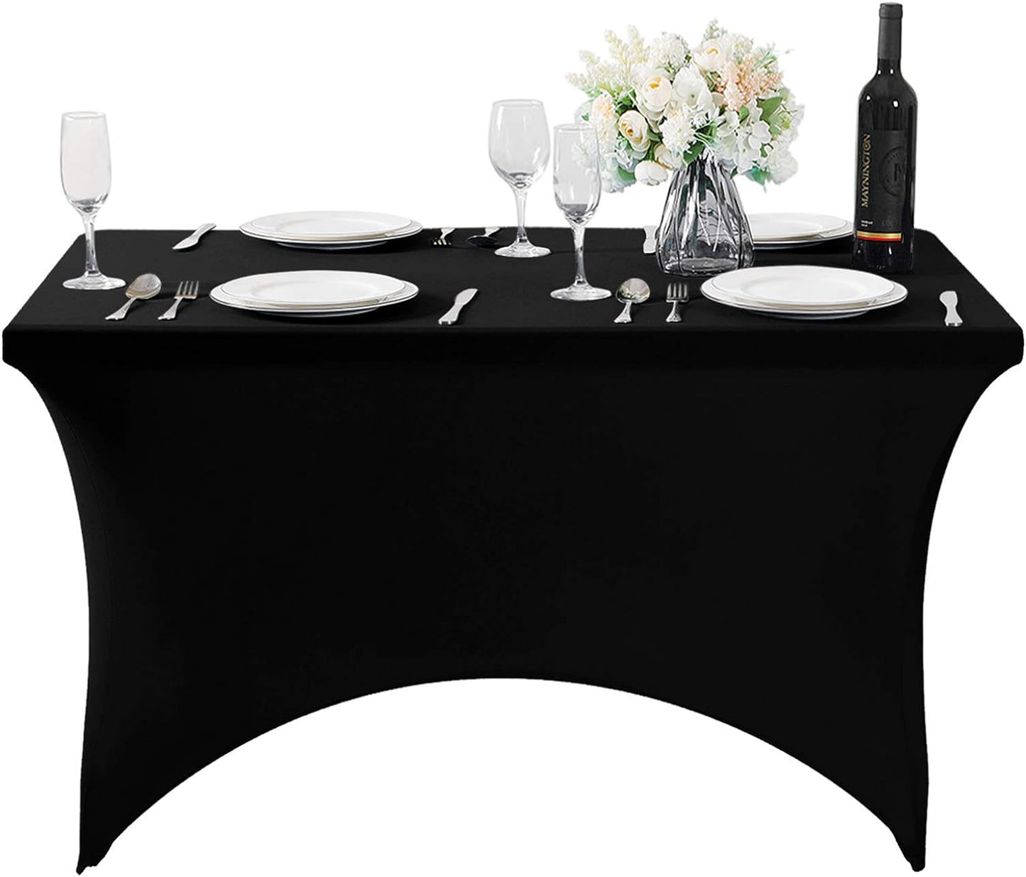 SuperO Waterproof Spandex Table Cover for 4FT Table Universal Fitted Stretch Tablecloth for Party, Banquet, Wedding and Events-Black