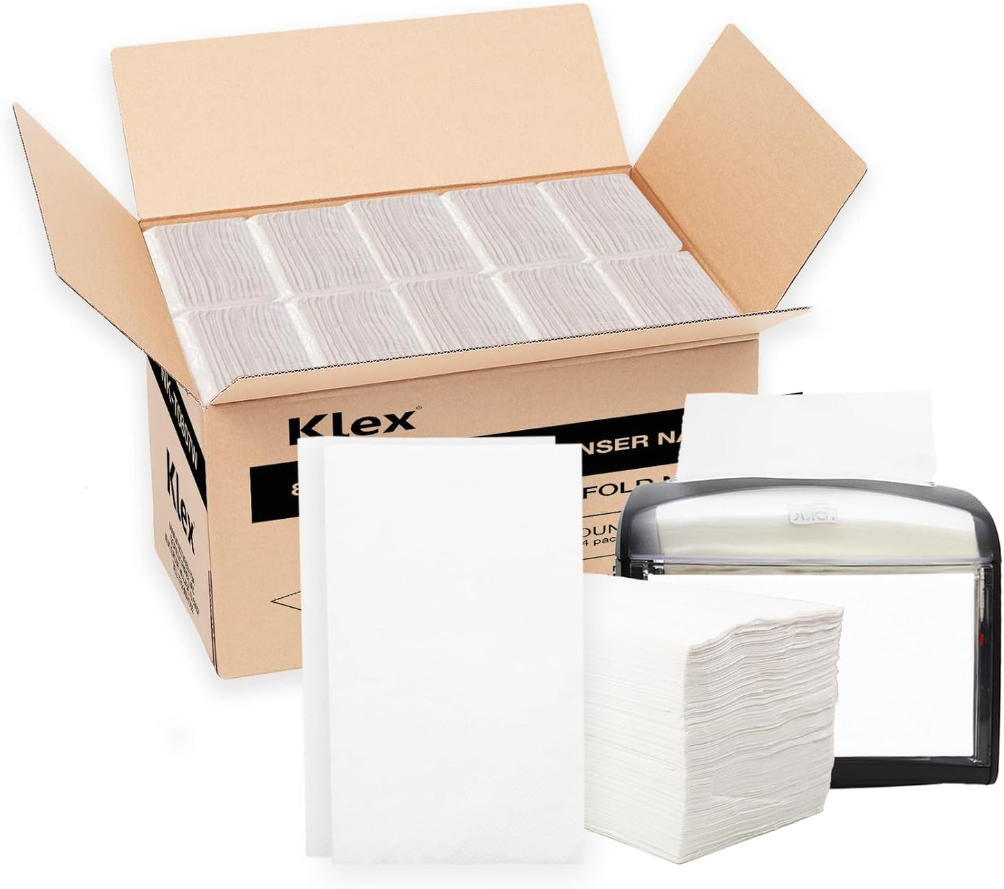 Klex 6.5" x 4" Interfold White Dispenser Napkins, 2-Ply Bulk Paper Napkin - 6000 Count (6 1/2"x8" Unfolded)