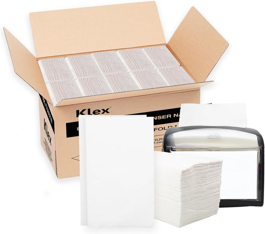 Klex 6.5" x 4" Interfold White Dispenser Napkins, 2-Ply Bulk Paper Napkin - 6000 Count (6 1/2"x8" Unfolded)