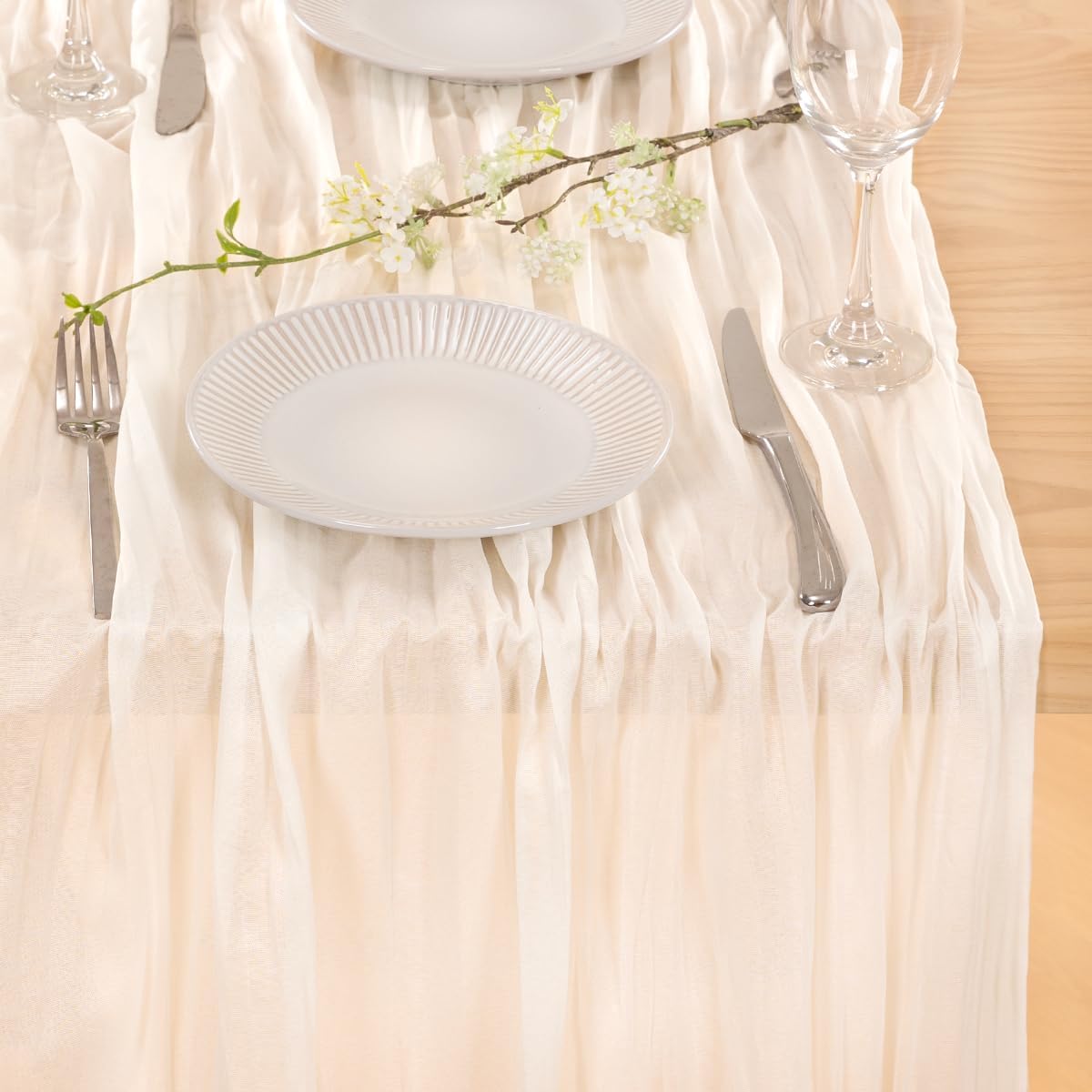 MLMC Ivory White Table Runner Rustic Gauze Cheesecloth Table Runner 10ft Fall Cheese Cloth Centerpiece Decor 35x120 Inches for Dessert Anniversary Wedding Bridal Baby Shower Decor
