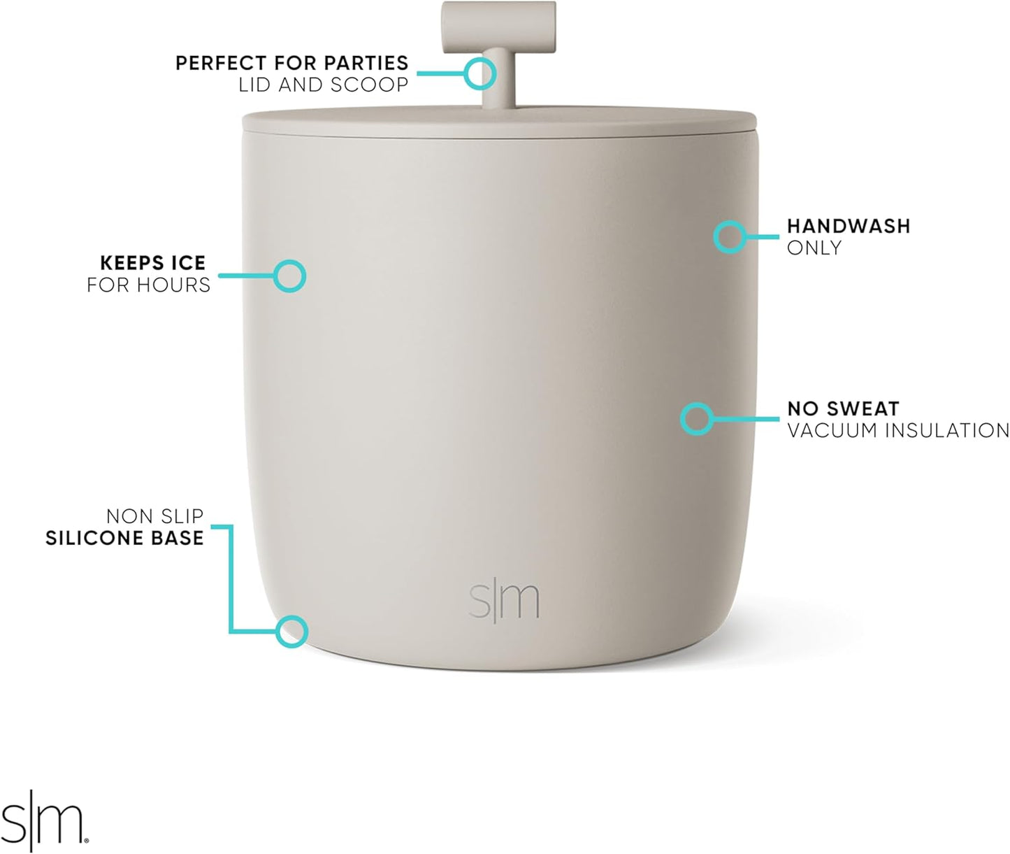 Simple Modern Vacuum Insulated Ice Bucket with Lid and Scoop | for Cocktail, Champagne, Wine, Beer, & Hosting | Stainless Steel 100oz Capacity for Large Parties | Rocks Collection | Almond Birch