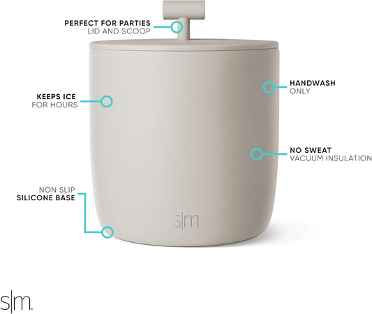 Simple Modern Vacuum Insulated Ice Bucket with Lid and Scoop | for Cocktail, Champagne, Wine, Beer, & Hosting | Stainless Steel 100oz Capacity for Large Parties | Rocks Collection | Almond Birch