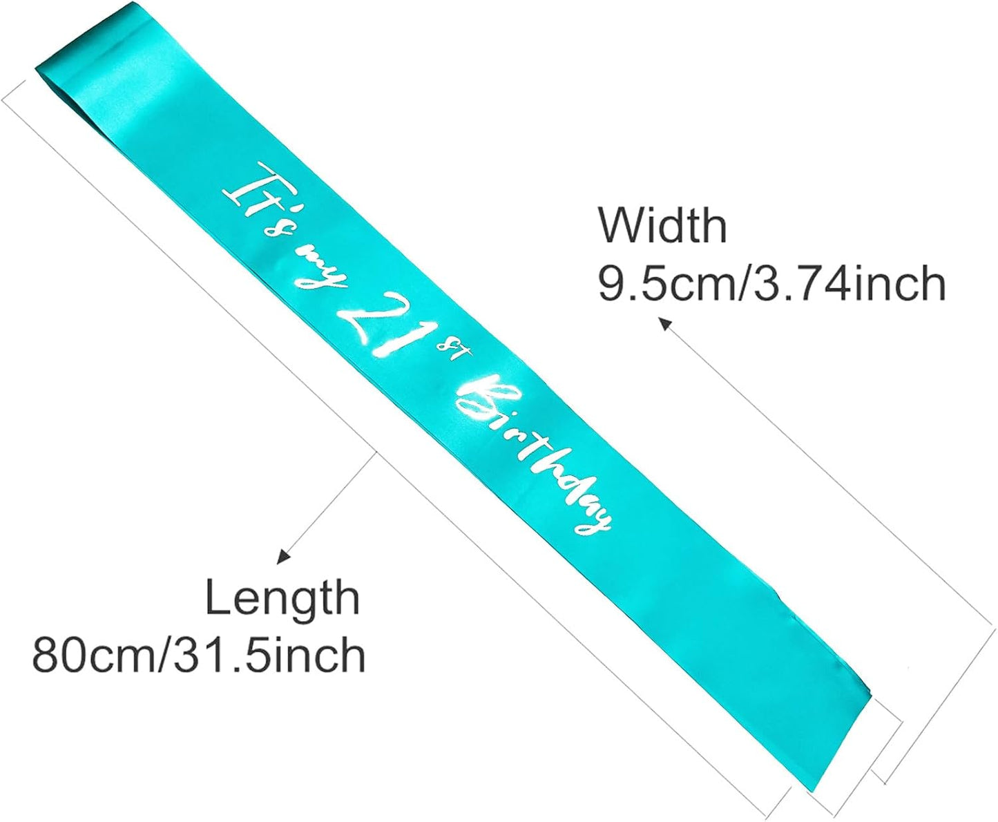 21st Birthday Sash, Blue Green Satin Soft Sashes with Silver Foil Letter, Birthday Decorations for Girls, Happy 21st Birthday Party Favor Supplies,Blue Green