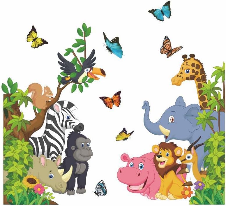 Jungle Zoo Wall Stickers Kids Room Living Room Wall Decor, Playroom Bedroom Classroom Kindergarten Designs