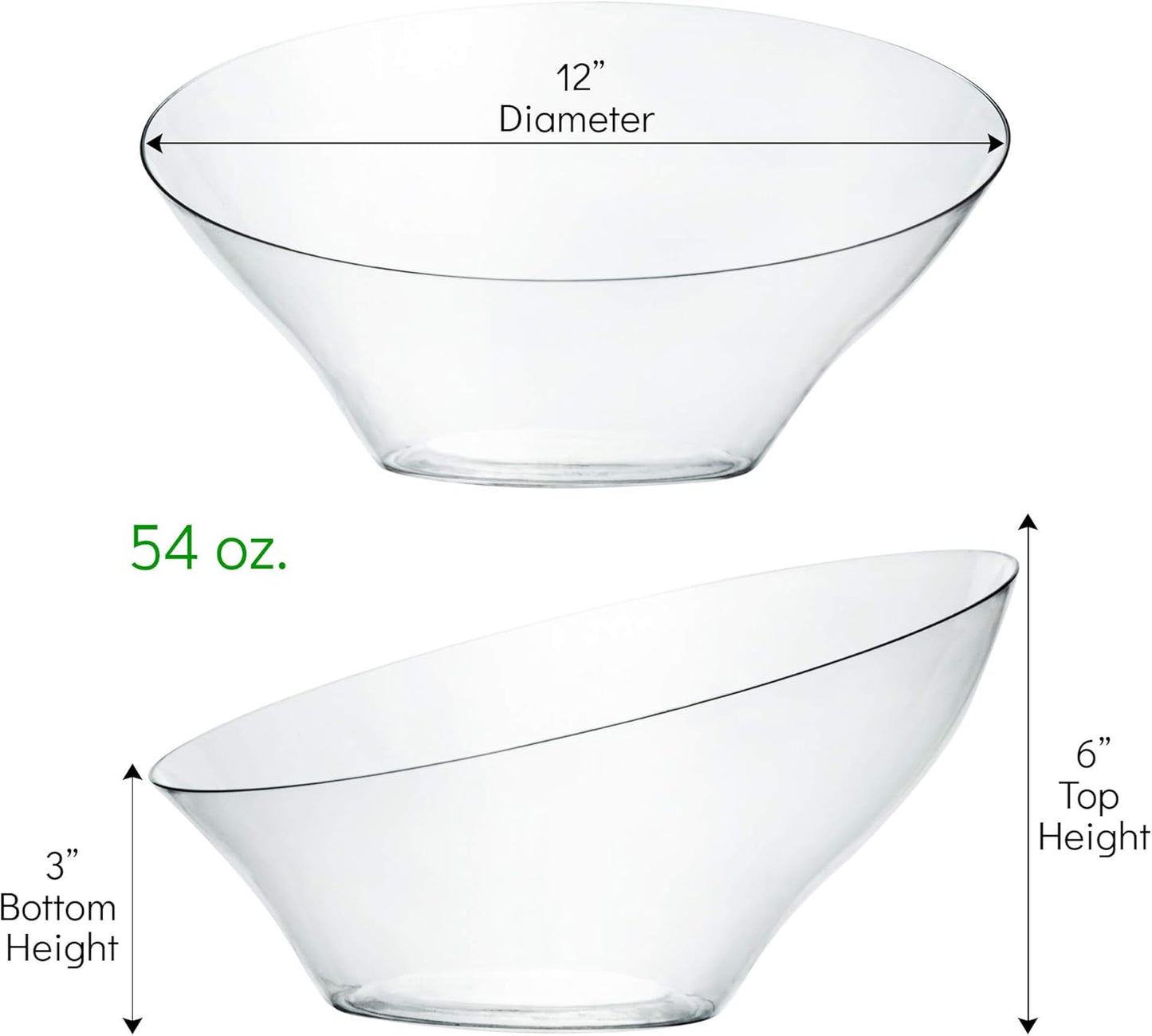 PLASTICPRO Disposable Angled Plastic Bowls Round Large Serving Bowl, Elegant for Party's, Snack, or Salad Bowl, Clear Pack of 4