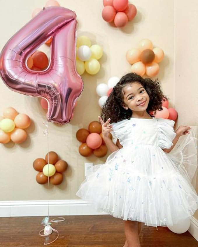 Pink 4 Balloon, 4th Birthday Decorations Girl, Number 4 Balloons for 4th 14 Boy, Happy 40th Birthday Party Decorations Women, Number Balloons 40 Inch for Graduations Anniversary