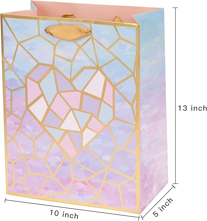 Loveinside Medium Size Gift Bags, Elegant Pattern Gift Bag with Tissue Paper for Shopping,Parties,Wedding, Baby Shower, Craft, Marble, 10" X 5" X 13"