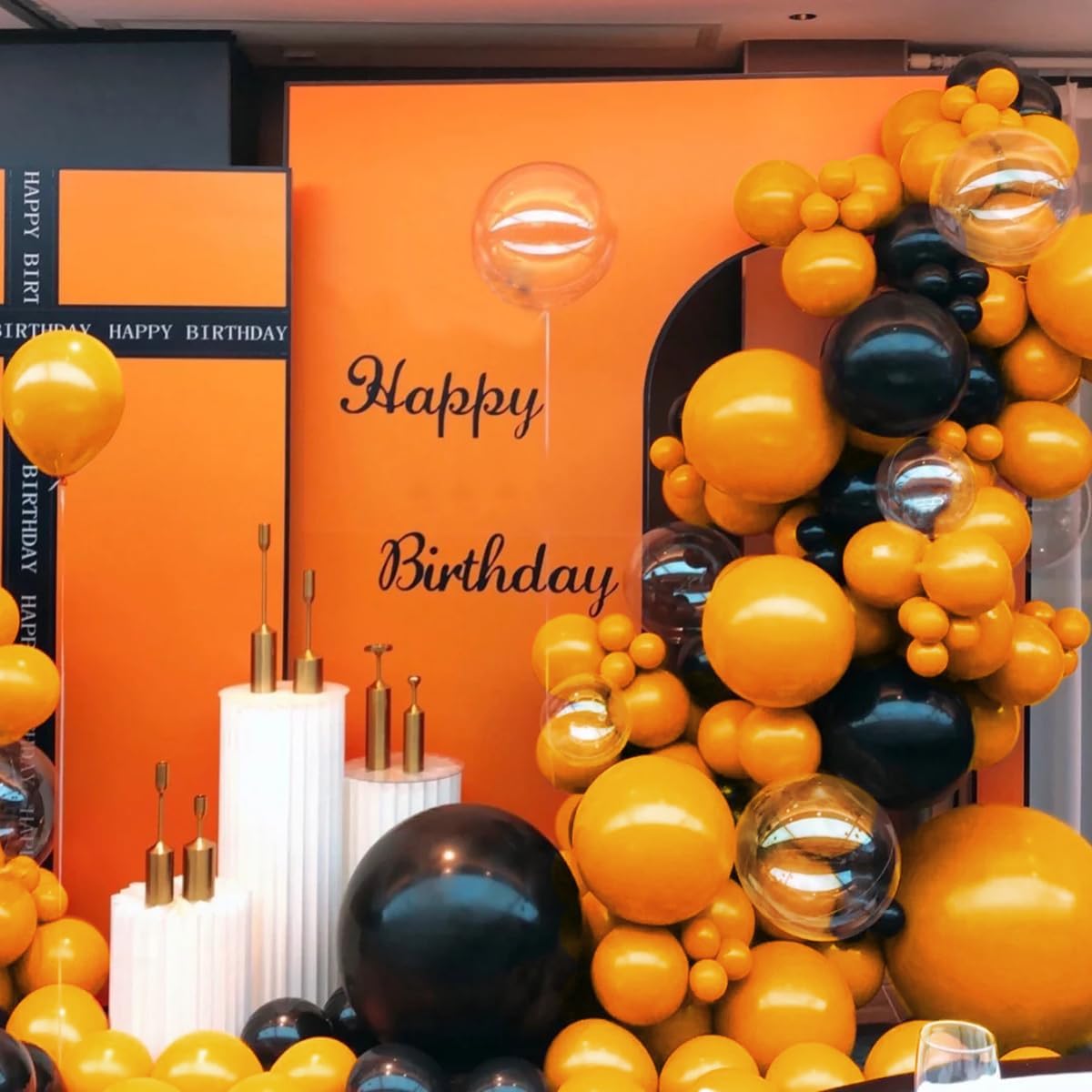 Orange and Black Balloons Arch Kit, 151Pcs Black Orange Bobo Balloons Garland 18 12 10 5 inch for Halloween, Graduation, Birthday Bengals, Harley Davidson Party Decoration