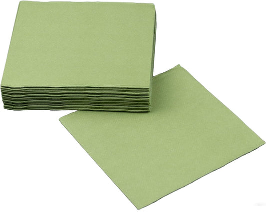 SimuLinen Olive Green Beverage Napkin - Disposable and Absorbant - Party Napkin/Cocktail napkins - Pack of 100