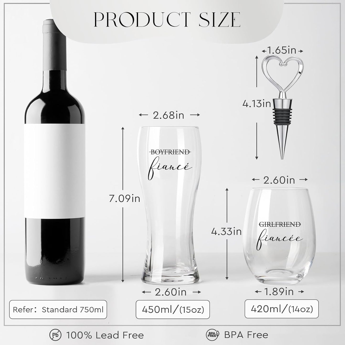 AW BRIDAL Engagement Gifts for Couples and Women, Fiance Wine Glasses and Beer Mug Set for Her, Newly Wed Gift for the Couple 2025, Mr and Mrs Wedding Beer Mug with Wine Stopper for Bride to Be
