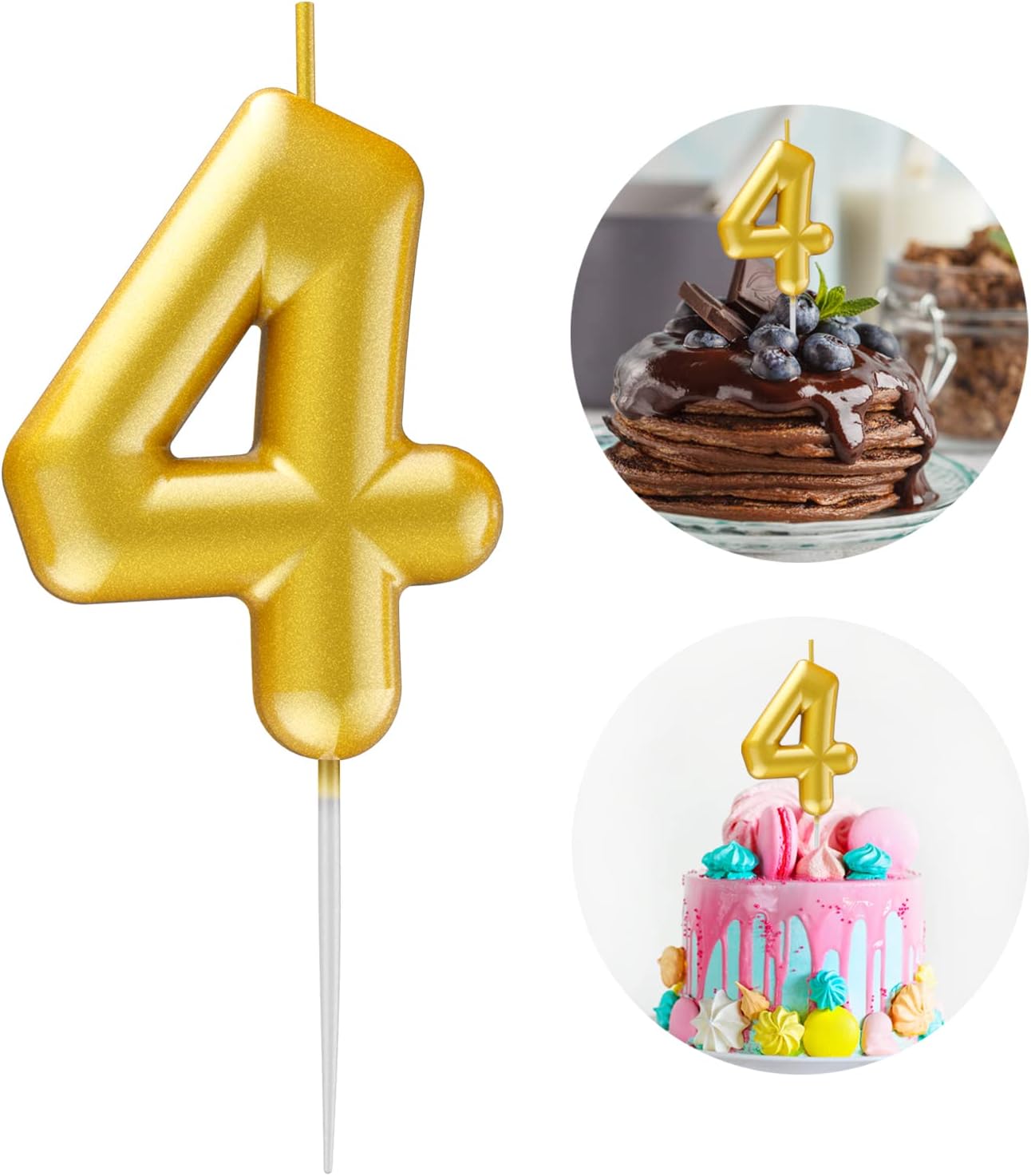 Gold Number 4 Candle Happy Birthday 3D Number Candles for Birthday Cake Party Decoration Wedding Anniversary Celebration Supplies