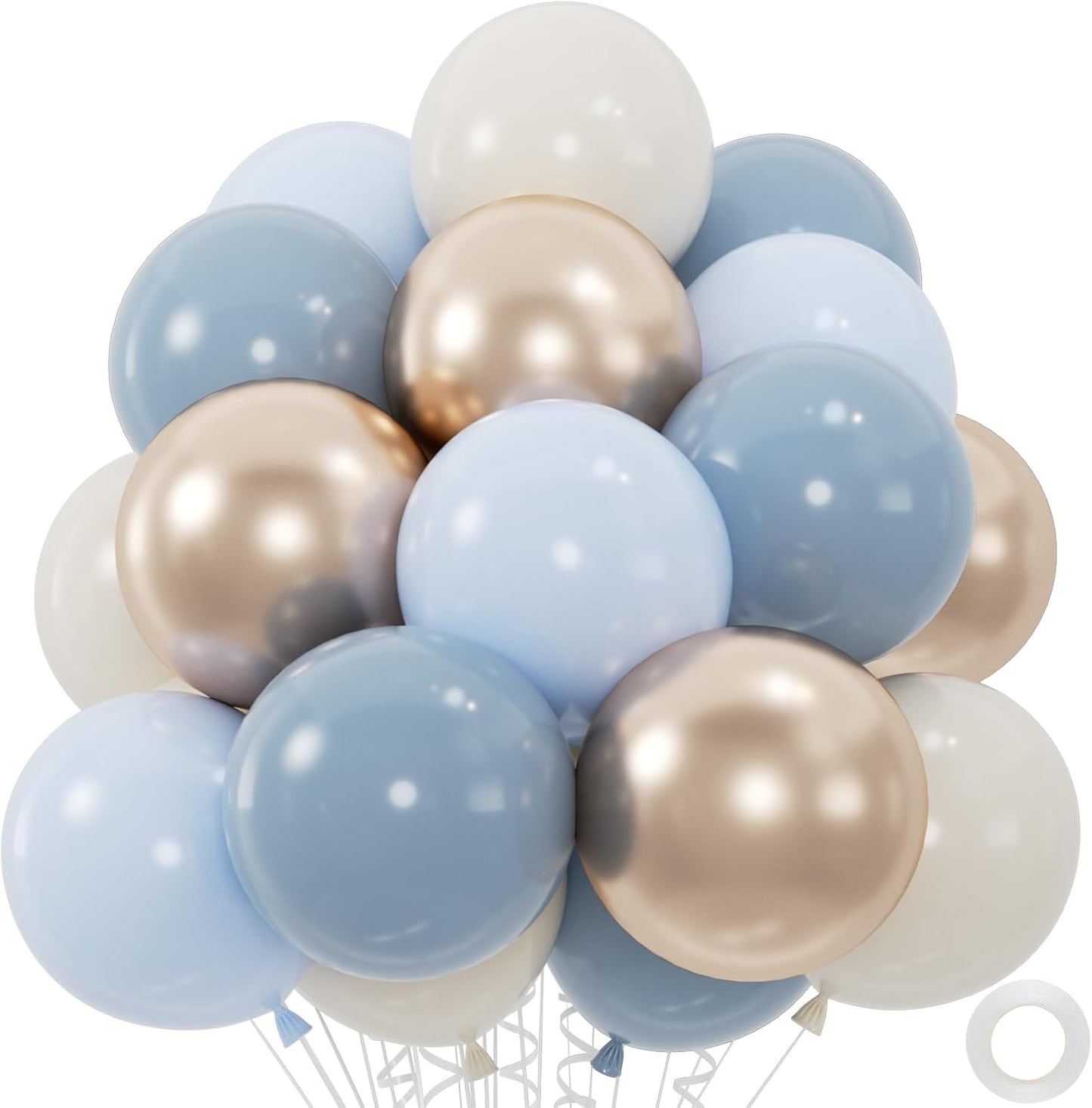 50pcs Dusty Blue Balloon Set, 12-Inch Baby Slate Blue, Sand White & Champagne Gold Confetti Balloons, Elegant Decor for Baby Showers, Weddings, Graduations & Boys' Birthdays