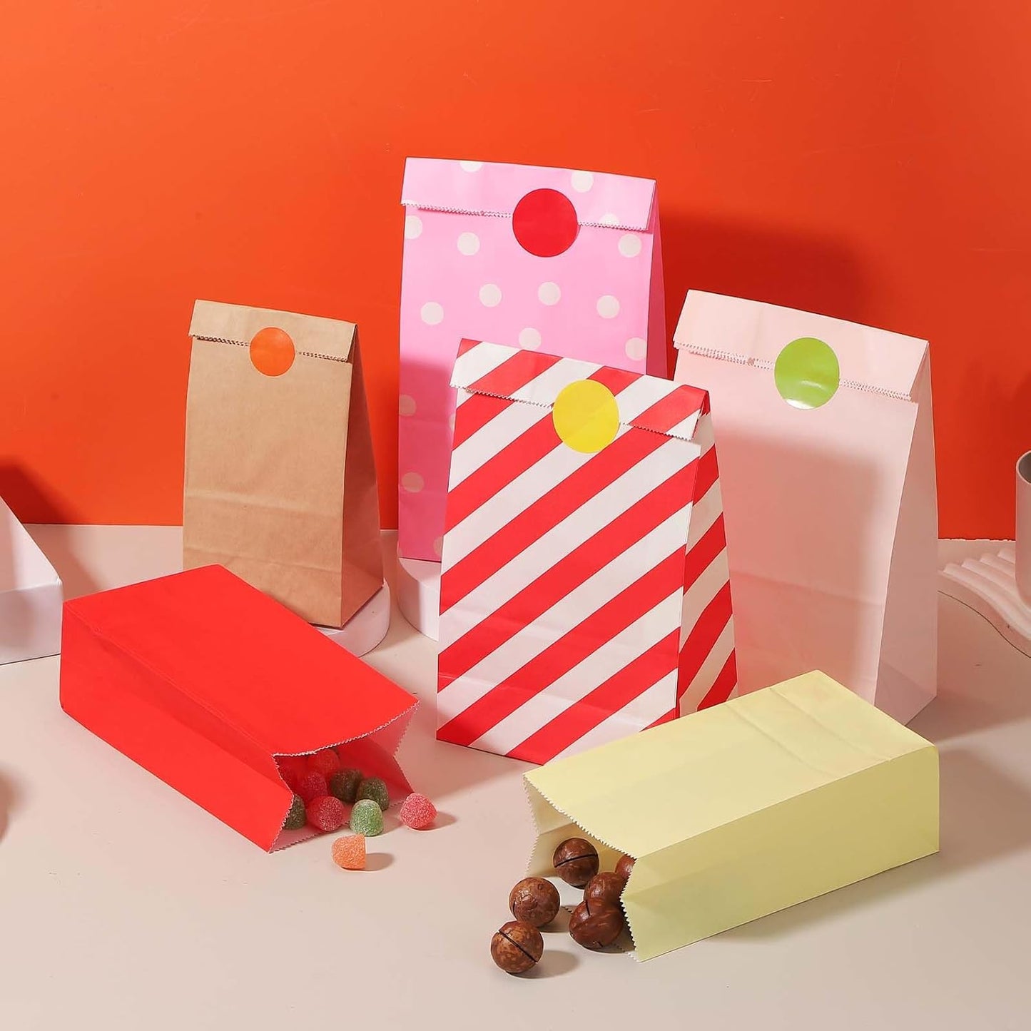 PATIKIL Party Favor Bag, 24 Pcs 3.5x2.4x7.1 Inch Mini Paper Candy Bags Gift Treat Celebration Halloween Goody Birthday Wedding Party with Stickers, Light Green Twill