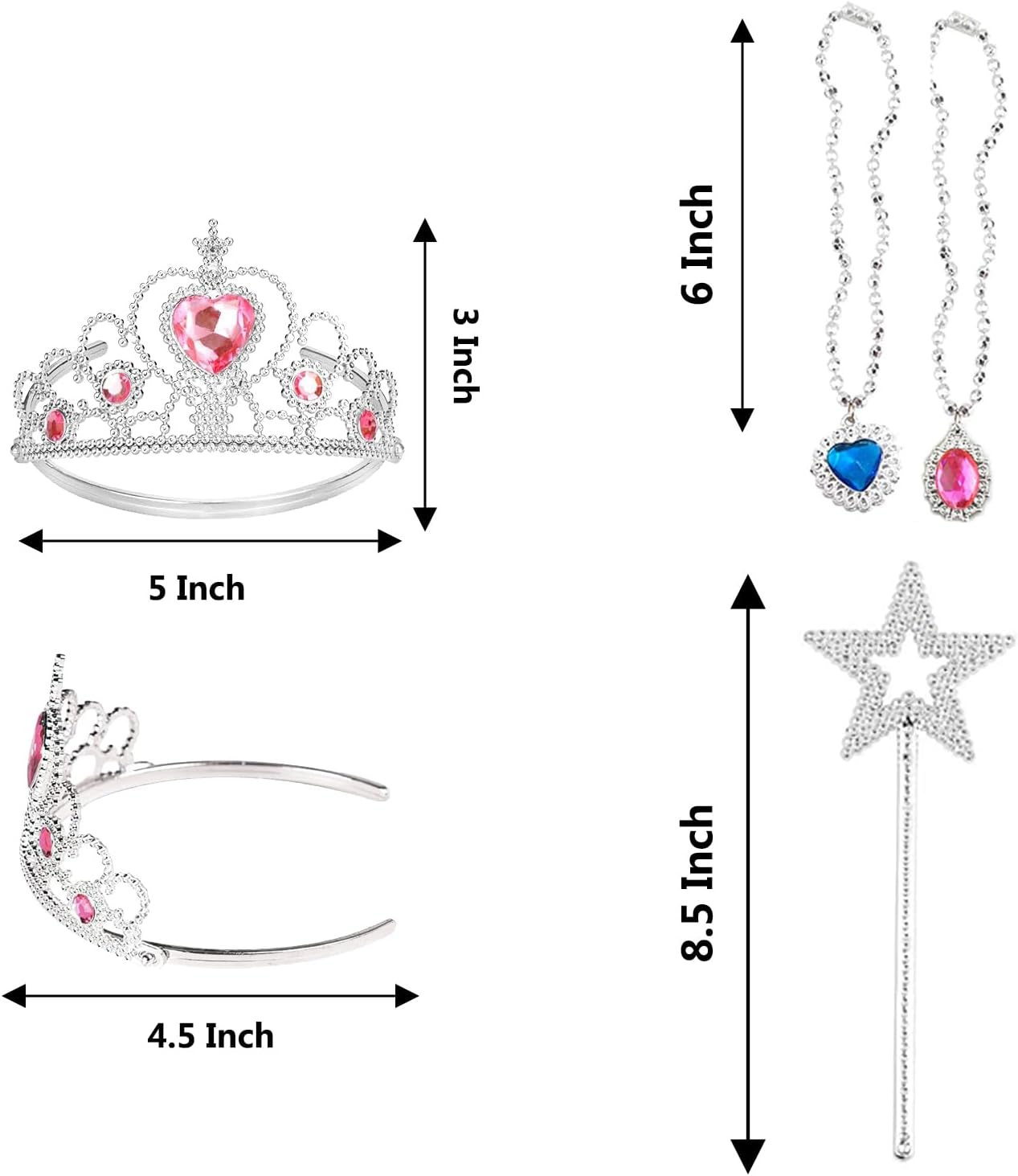S & E TEACHER'S EDITION 60 Pcs Princess Pretend Play Dress Up Set 12 Crowns 12 Wands 24 Rings 12 Nacklaces Princess Jewelry Toys for girls Costume Party Accessories