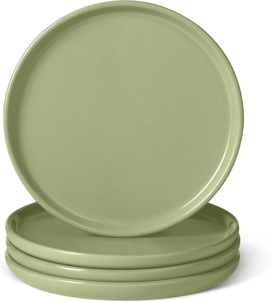 Amazon Basics Glazed Stoneware Appetizer Plates, 4-Piece Set, Microwave and Dishwasher-Safe, 6.7 in., Olive