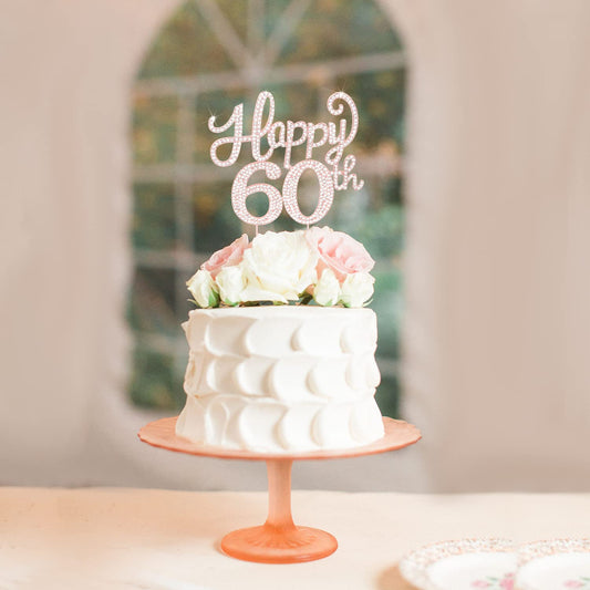 LASKYER Happy 60th Birthday Rose Gold Rhinestone Cake Topper - 60th Birthday/Anniversary,Cheers to Sixty Years Old Bday Party Metal Sparkly Centerpieces Decorations.