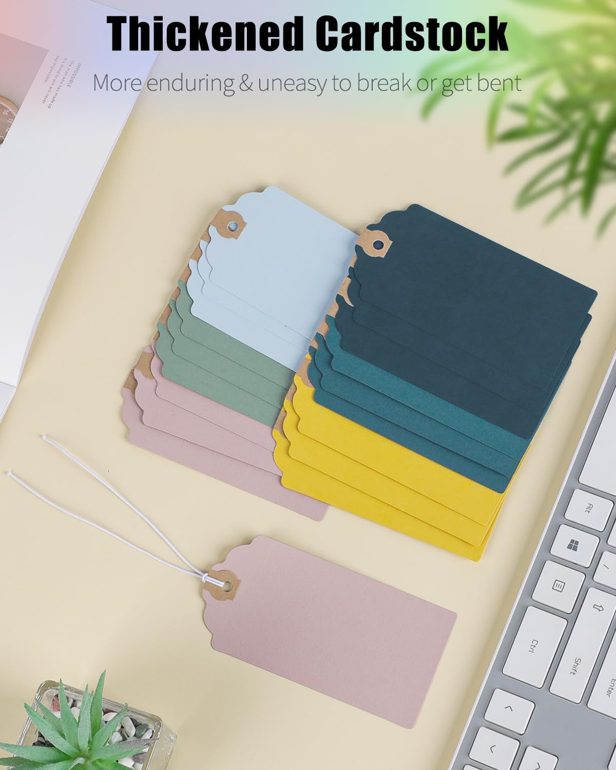 Uniclife 72 Pcs Blank Shipping Tags with Elastic String Attached Colored Cardstock Paper Hang Tags with Reinforced Eyelet Large Marking Tags Price Tags Inventory Labels, 6 Pastel Colors (4.7" x 2.36")