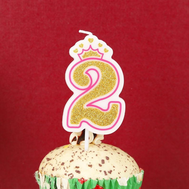 Birthday Number Candles, Number 2 Pink Giltter Candles for Cake,Candle Cake Topper with Sequins for Anniversary Celebrations Supplies (Number 2)