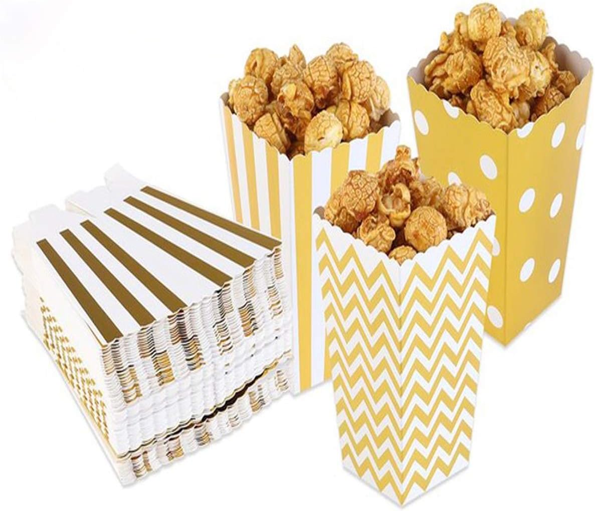 Tvoip 36Pcs Gold/Silver/Rose Gold Foil Popcorn Treat Box Christmas Wedding Decoration Party Favor Supply Candy Gift Popcorn Bags (Gold)