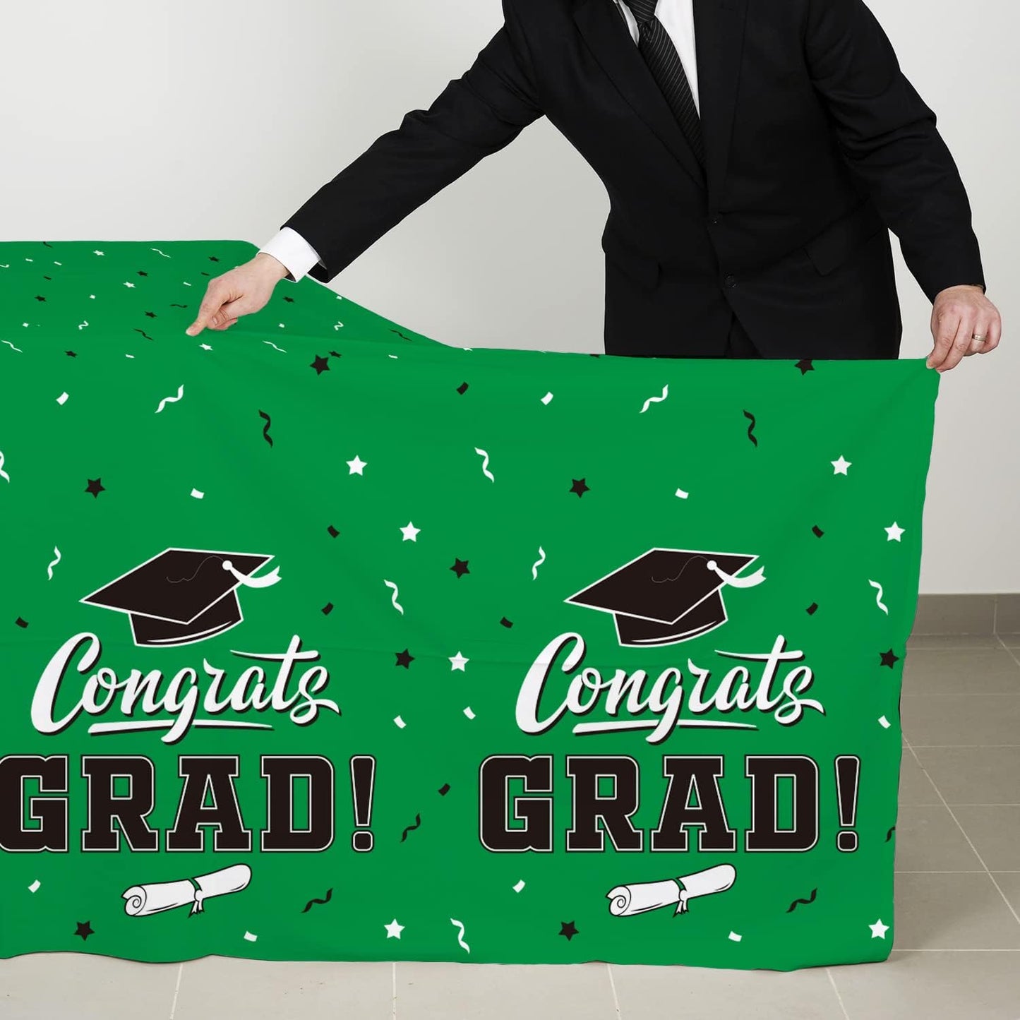 Graduation Party Decorations, Gongrats Grad Tablecover for Graduation Party Supplies, 3 pcs Green Table Cloths, 54"x108"