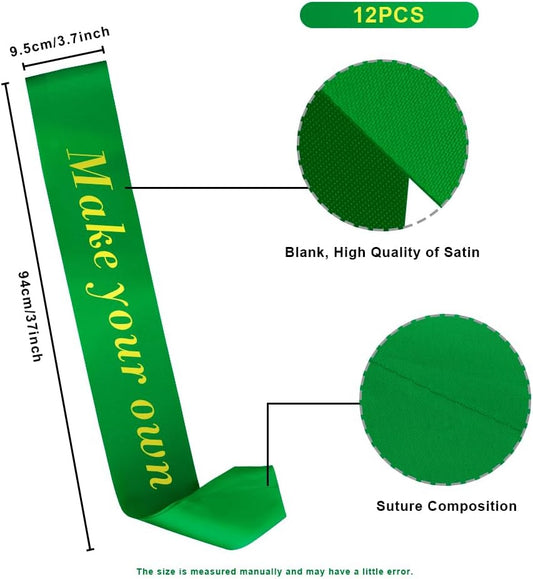 12pcs Green Girl Scout Sash With Badges - Blank Sashes for Pageants, Graduation, Bride, Birthday, Prom Queen, Homecoming Court - Make Your Own