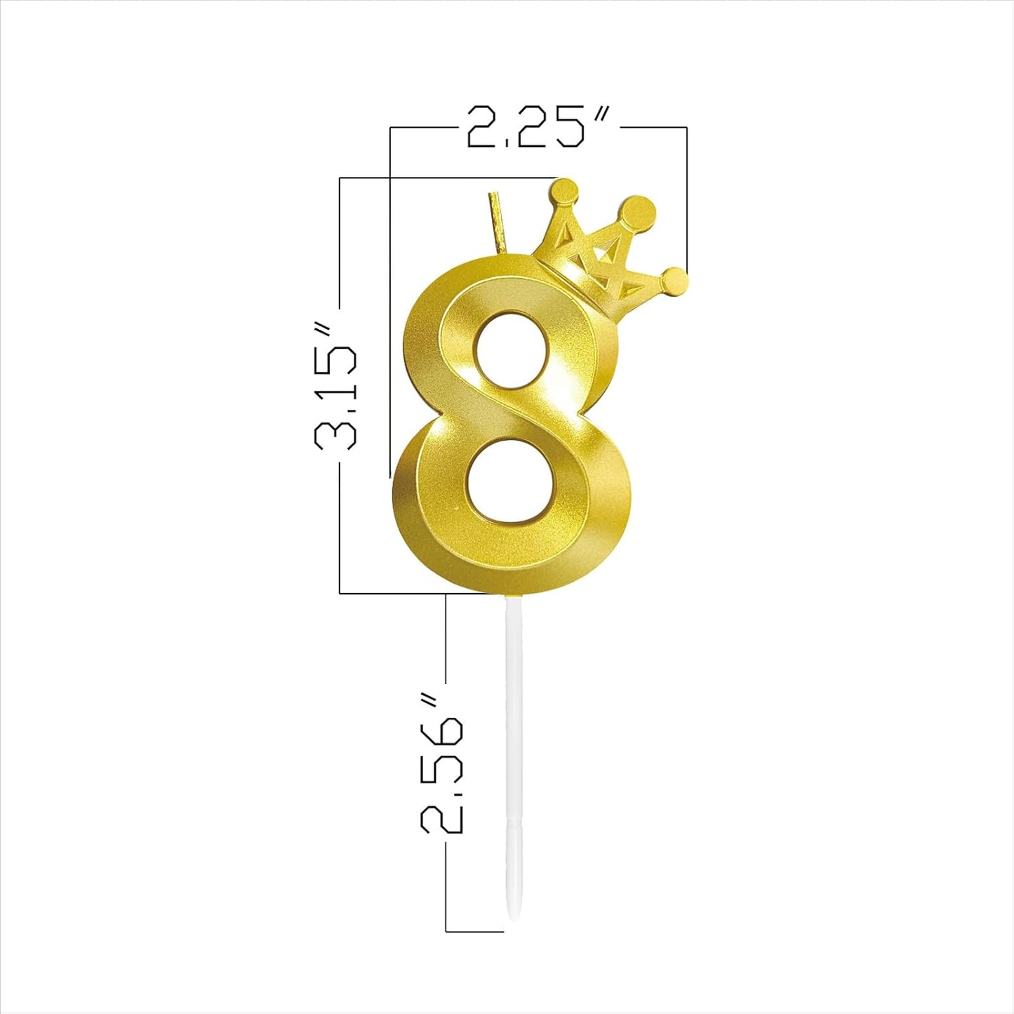 Number 8 Birthday Candle Eight Years Old Happy Birthday Number Candles Cake Topper Decorations 3D Crown (Crown-8, Gold)