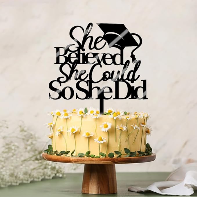 She Believed She Could So She Did Cake Topper,2026 Graduation Cake Topper,Graduation Decorations for Girls,2026 High School/College/University （Acrylic）