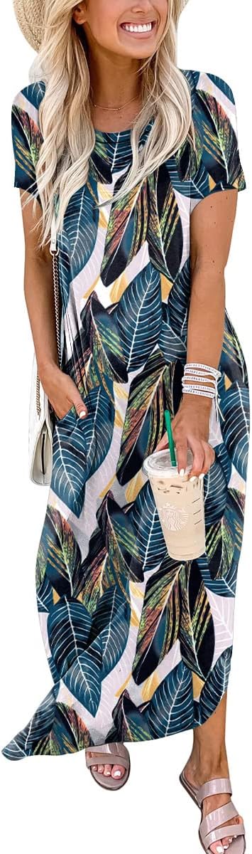 ANRABESS Womens Summer Maxi Dress Short Sleeve Casual Loose Long T Shirt Dresses Split Vacation Beach Sundress Travel Outfits
