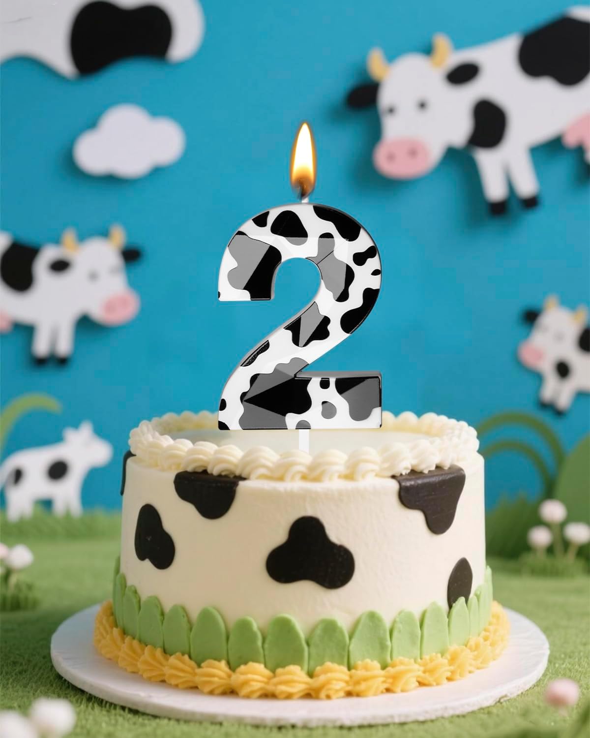 Number 2 Black Cow Birthday Candles，2.68 inch Metallic 3D Cow Birthday Candles, Cow Themed Cake Topper Decorations for Birthday Party Anniversary Celebration Supplies