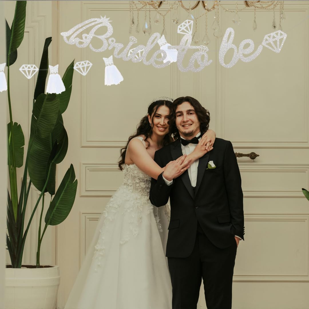 Bride To Be Banner Silver Glitter Wedding dress Banner for Bachelorette Party Decoration Engagement Bridal Shower Supplies