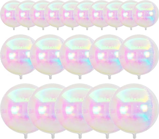 PartyWoo Iridescent Foil Balloons 20pcs Different Sizes Pack of 22 12 10 Inch Large Round Foil 4D Inflatable Mirror Ball Mylar Balloons for Wedding Anniversary Birthday Disco Party Decorations