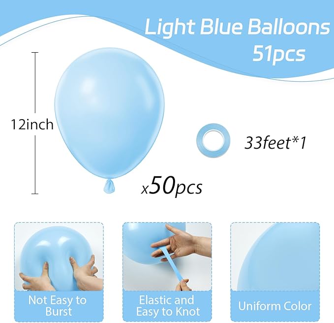 Light Blue Balloons 12 inch, Pastel Blue Latex Balloon 50pcs Party Balloons for Graduation Baby Shower Gender Reveal Wedding Birthday Party Decorations