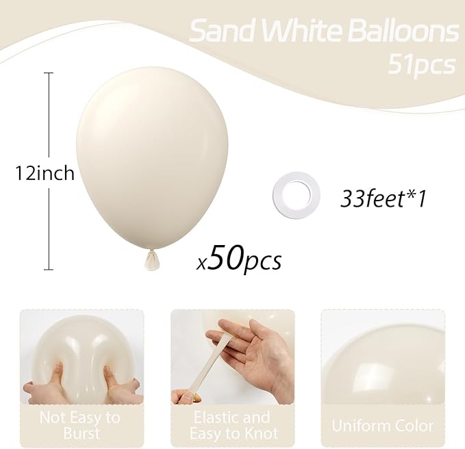 Sand White Balloons 12 inch, Cream Beige Latex Balloons 50pcs Party Balloon for Wedding Gender Reveal Baby Shower Birthday Party Decorations