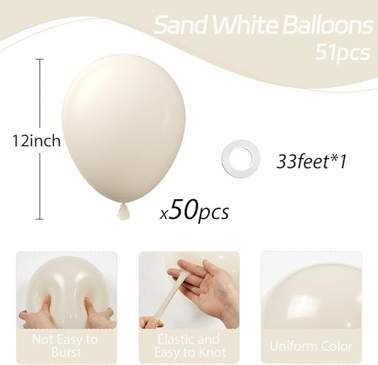 Sand White Balloons 12 inch, Cream Beige Latex Balloons 50pcs Party Balloon for Wedding Gender Reveal Baby Shower Birthday Party Decorations