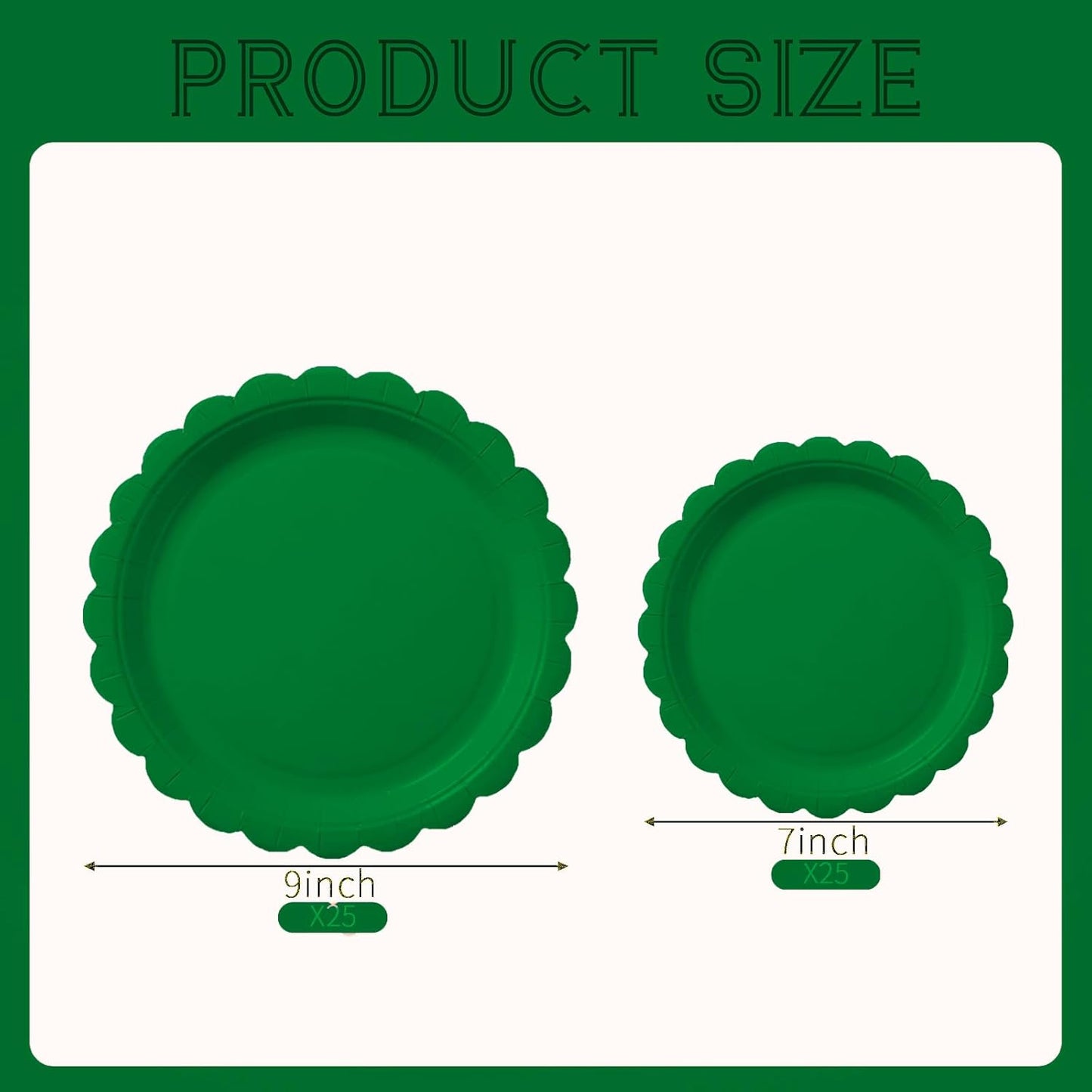 BEFORYOU 50PCS Scalloped Disposable Paper Plates Dessert Cake Party Plates for Baby Shower, Wedding,Bridal Shower Birthday Party Supplies (Green, 7IN and 9IN)