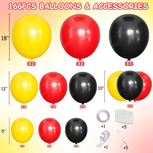 Red Black Yellow Balloon Arch Kit, 166Pcs Latex Balloon Different Sizes 18 12 10 5 inch for Boy Birthday Baby Shower Wedding Race Car Theme Party Decorations