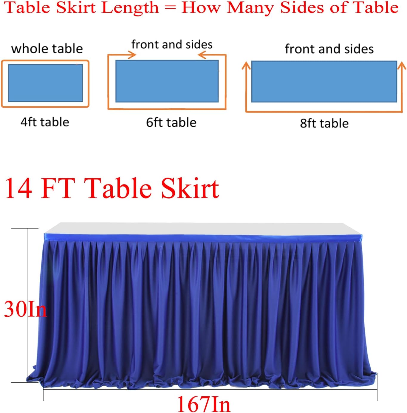 14ft Royal Blue Table Skirt Rectangle Table Polyester Pleated Table Skirt Desk Skirt for Teacher Desk Dorm Ruffle Table Skirt Wedding Birthday Party Baby Bridal Shower Banquet Table Decoration