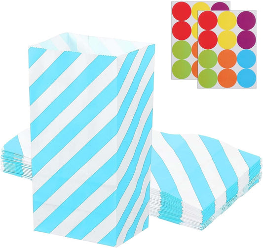 PATIKIL Party Favor Bag, 24 Pcs 3.5x2.4x7.1 Inch Mini Paper Candy Bags Gift Treat Celebration Halloween Goody Birthday Wedding Party with Stickers, Light Blue Twill