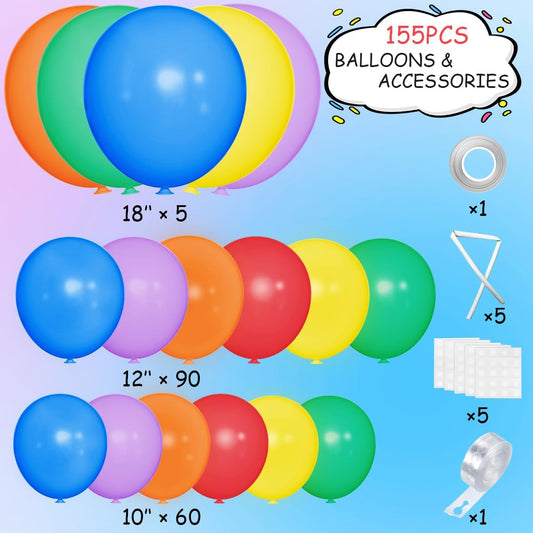 Rainbow Balloon Arch Kit, 155Pcs 18 12 5 inch Colorful Latex Balloons Garland for Birthday Baby Shower Wedding Engagement Anniversary Party Decorations